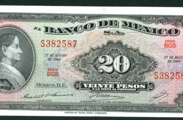 20 Pesos 1969 ((CHOICE CU)) El Banco De Mexico - S.A ** DAILY CURRENCY AUCTION