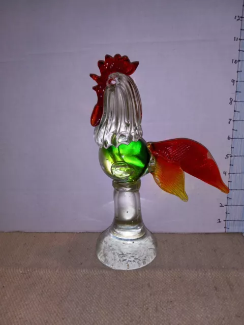 10.5" Murano Style Blown Glass Art Glass Multi Colored Rooster