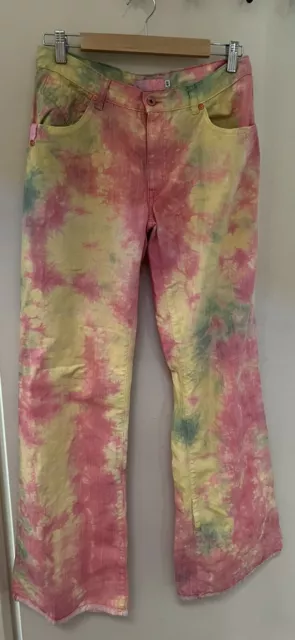 Ripcurl Girl Bright Pink Yellow Splotches Flare Jeans-Casual-Comfy-Girls Size 42