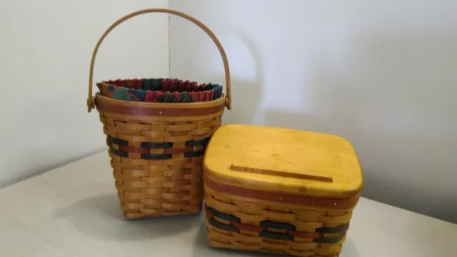 Longaberger Wall Hanging Basket&Desk Buddy  w/ Wooden Lid & Plastic Protectors