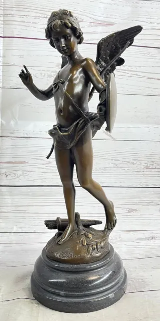 Cupid Winged Angel Boy w/ Sword & Shield Bronze Statue Sculpture French Art Deco