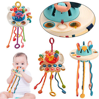 Baby Toddler Octopus UFO Pull String Activity Sensory Toy Silicone Gifts