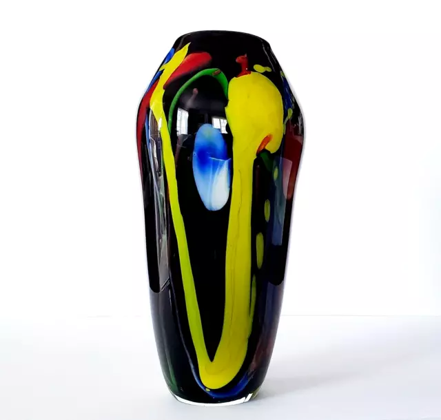 Murano Art Glass Hand Blown Blue Yellow Red Black Green Vase