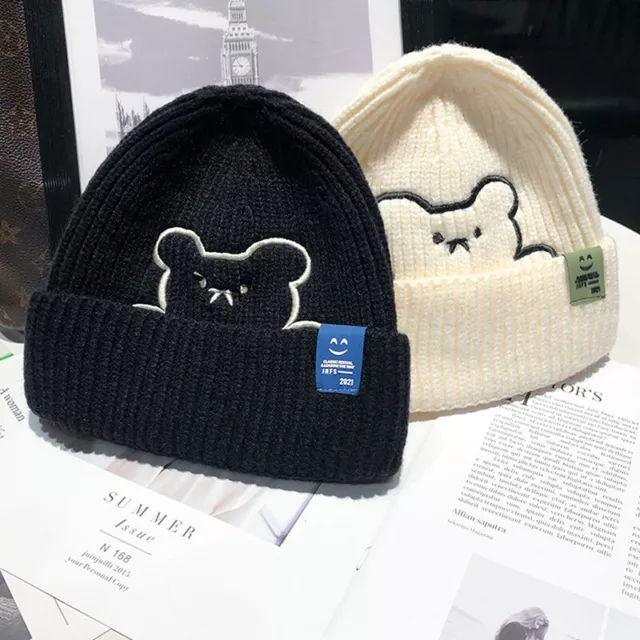 Bear Knitted Woolen Cap Women's Autumn and Winter Pile Style Japanese Intern SN❤