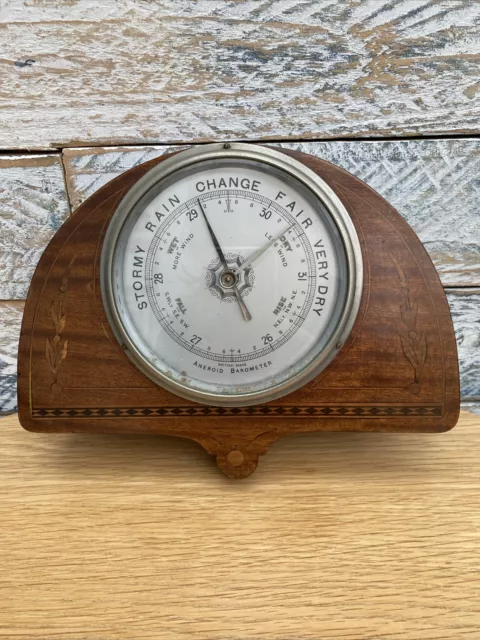 Vintage Antique? Edwardian Inlaid  Marquetry Heavy Wooden Wall Mounted Barometer