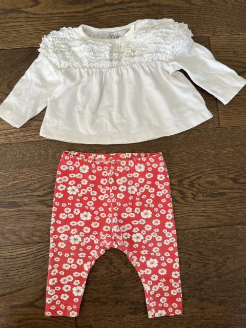 Bebe By Minihaha Baby Girls Pants Top Set Size 000 Red Floral Cream