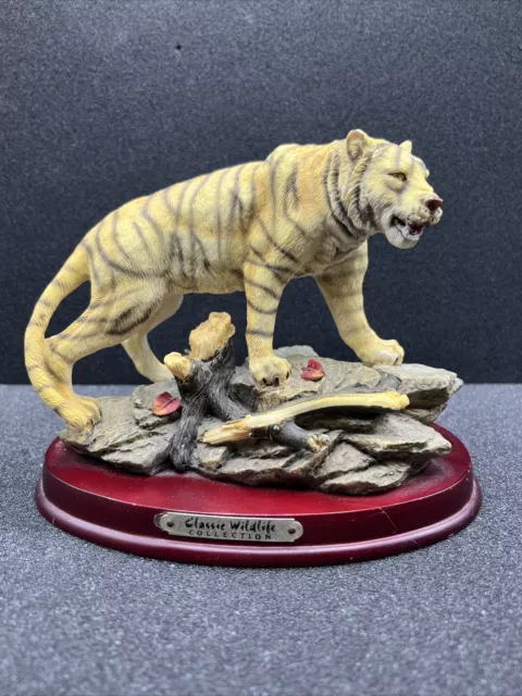 Classic Wildlife Collection Bengal Tiger Resin Statue Figurine on Wood Base