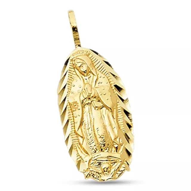 14k Yellow Gold Oval Lady Guadalupe Pendant Virgin Mary Charm Diamond Cut Solid