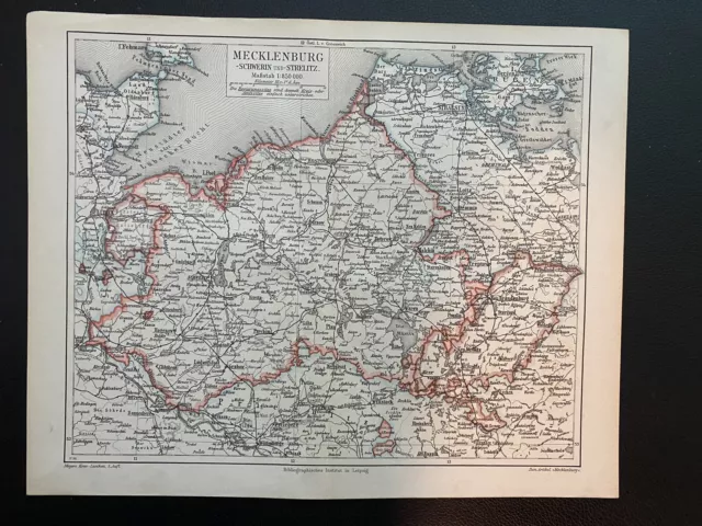 antike historische Landkarte: Mecklenburg Schwerin und Strelitz ca. 1900