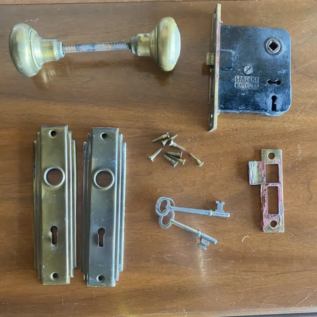 Antique Vintage Sargent Door Knobs Backplates Mortise Skeleton Key Brass Salvage