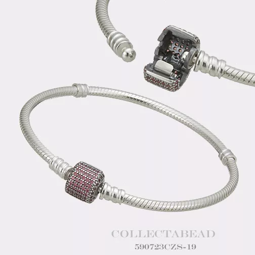 Authentic Pandora Silver Bracelet Signature Clasp Fancy Pink CZ  6.3" 590723CZS