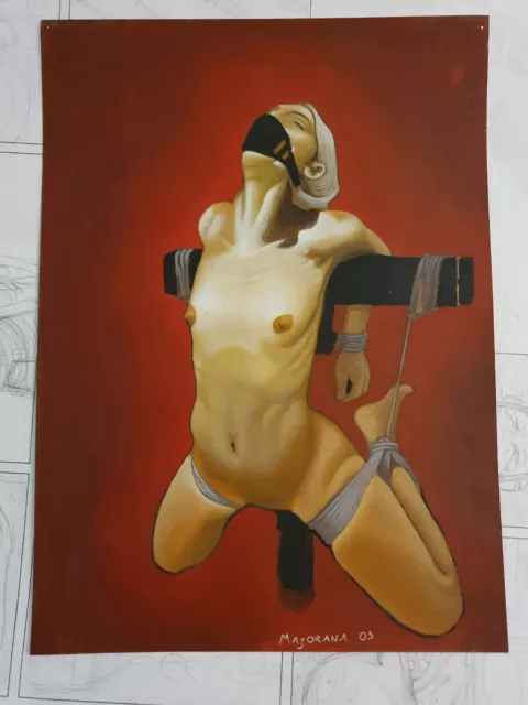 Illustrazione Originale - Acrilico Su Carta - Donna Legata -  Bdsm - 24 X 33 Cm