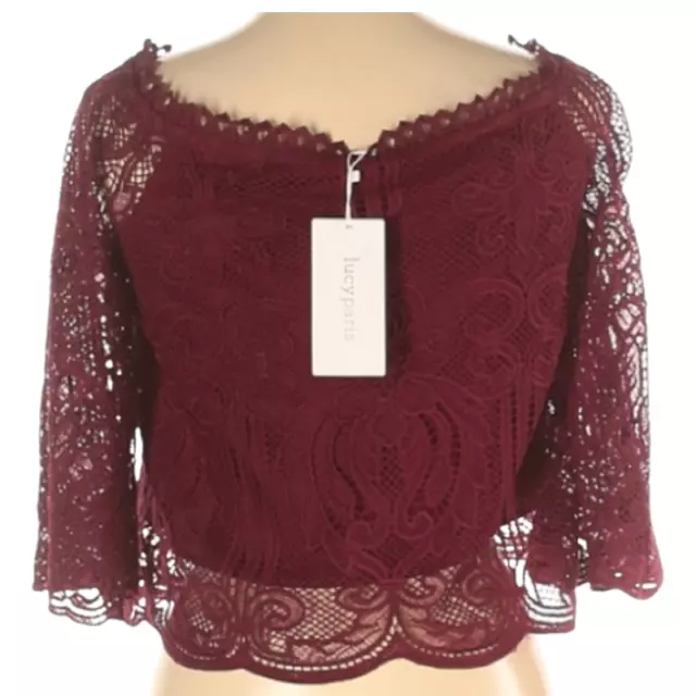 NWT Lucy Paris Burgundy Crochet Lace Crop Top Size Large