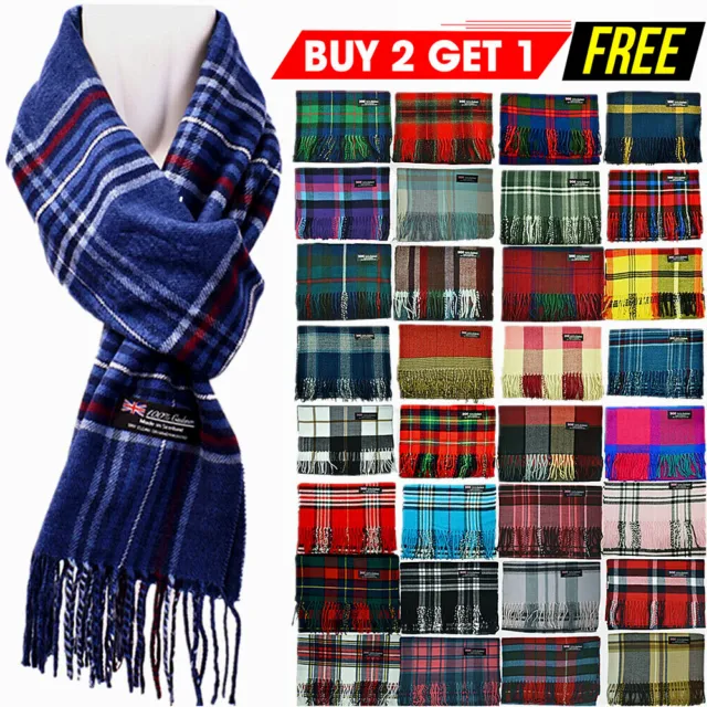 Winter Unisex 100% Cashmere Plaid Scotland Made Solid Striped Scarves Wool Scarf