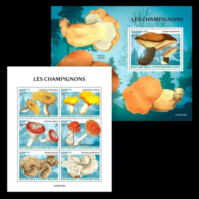 Mushrooms MNH Stamps 2023 Central African Republic M/S + S/S