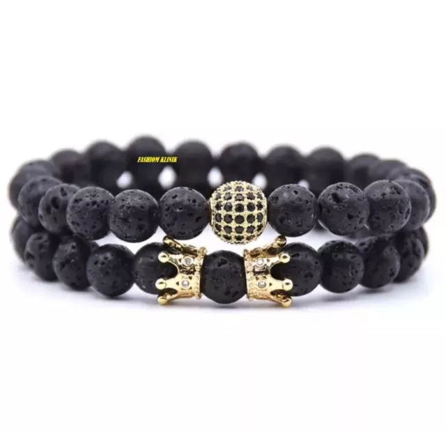 2X Armband Bracelet Perlenarmband Buddha schwarz Gold 8mm stilvollem Geschmack