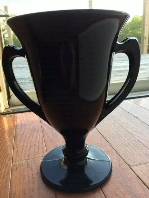Black Glass Trophy Urn Vase by LE Smith 8-1/4"t Vintage
