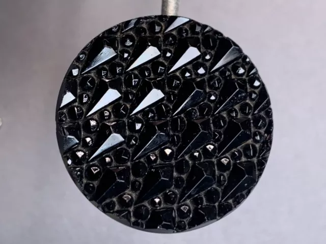 Large Faceted Design Victorian Black Glass Button.