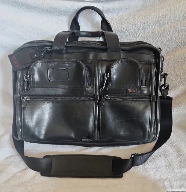 Tumi Leather Expandable Organizer Laptop Briefcase Large black file 3 Alpha