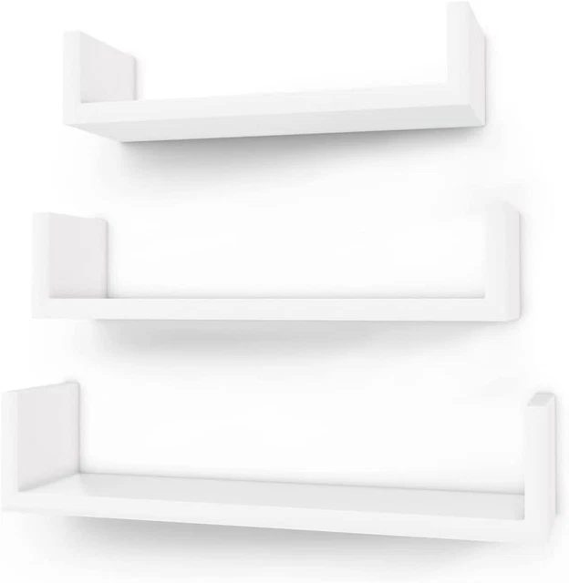SONGMICS 3 WALL Shelf Set White Floating Mounted Wood Shelving Office