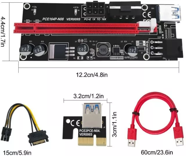 PCIe Riser, 16x à 1x PCI-Extension Carte Graphique Ethereum ETH Mining VER009S 2