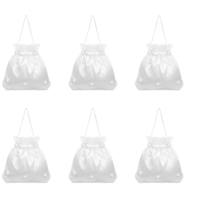 6x Dolly Bag Bridal White Satin Flower Handbag for Party Wedding Home