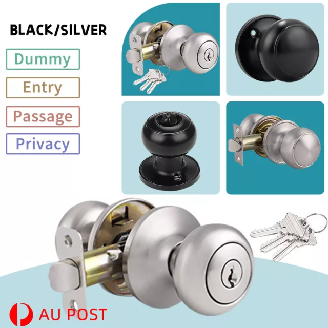 Round Ball Door Lock Knob Set Privacy Passage Dummy Entrance Locks Black/Silver