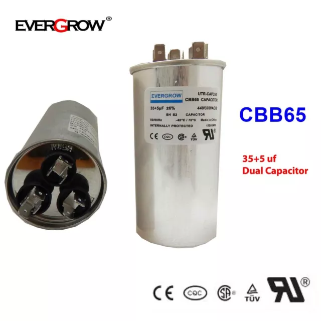 35/5 uF 35+5 MFD Capacitor 370 or 440 VAC Dual Run Capacitor AC Universal