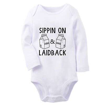 Sippin On Milk & Juice Funny Romper Baby Bodysuit Newborn Jumpsuits Long Outfits