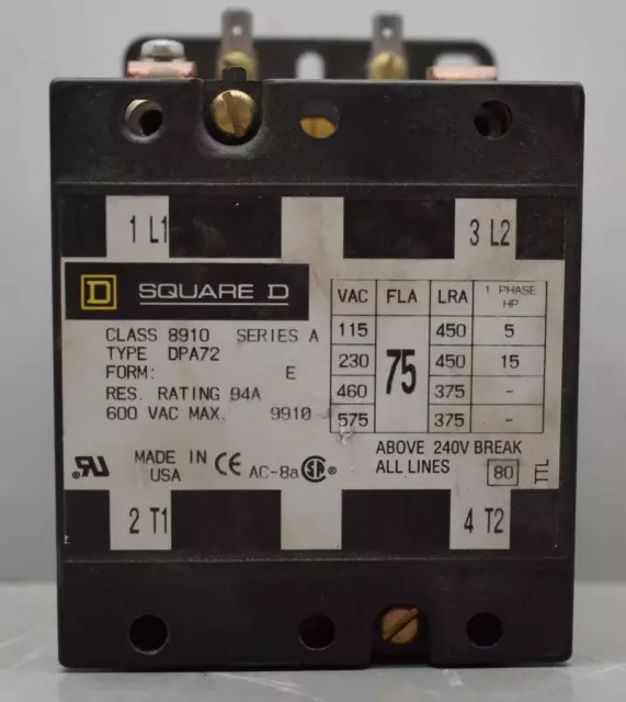 Square D Contactor Model 8910-DPA72 ++