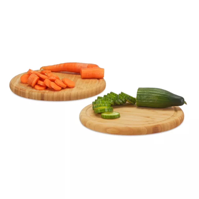 Juego de 2 tablas de cortar para cocina, Bambú, Tabla de cortar, Redondas, 30 cm