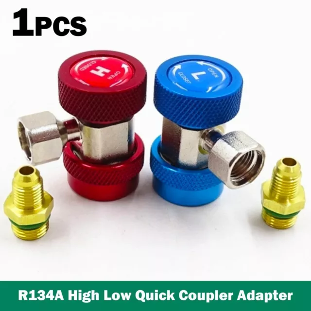 1X R134A High Low Quick Coupler Adapter AC Manifold Gauge W/Extractor Valve Core