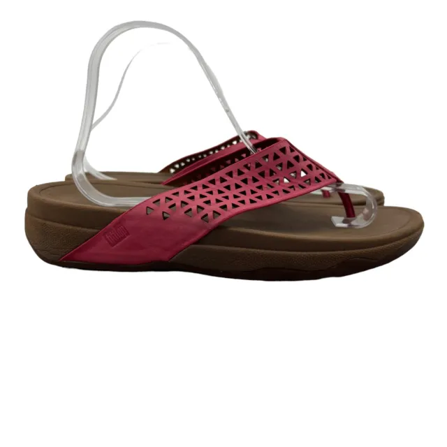 FitFlop Thong Sandals Womens 10 Dull Red Laser Perf Lattice Surfa Flip Flop