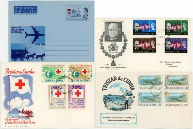 TRISTAN DA CUNHA 1965-74 FDCs + AIRLETTER 4 ITEMS
