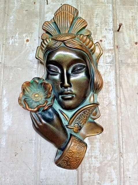 Vintage Oriental Lady Tretchikoff Era Wall Mask Lge Sign Plaque Picture