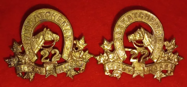 Canadian Militia - 22nd Saskatchewan Light Horse Collar Badge Pair of (2) Badges