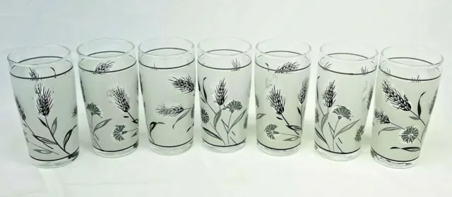 Vintage MCM Libbey Frosted Wheat Design Juice Glasses Gray 4" Lot of 7