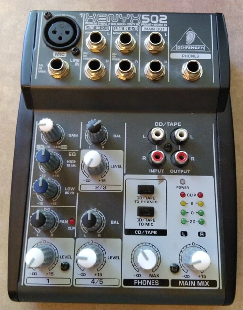 BEHRINGER XENYX 502 Mixer 5 Input 2 Bus British EQ And Preamp With AC
