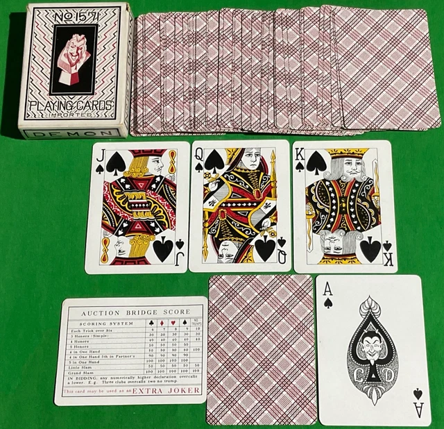 RARE Old 1930s Vintage * DEMON No.1571 Wide Pack Playing Cards STEAMBOAT Back B RARE Old 1930s Vintage * DEMON No.1571 Wide Pack Playing Cards STEAMBOAT Back B