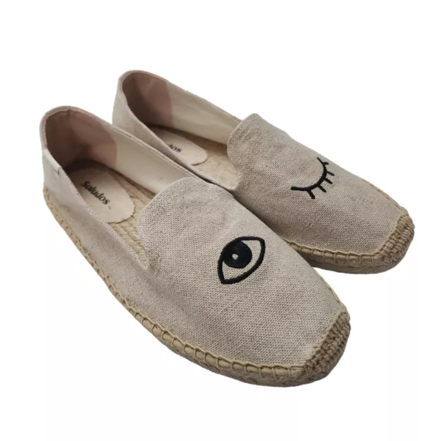 Soludos Womens Winking Eye Jason Polan Embroidered Smoking Slippers Espadrilles