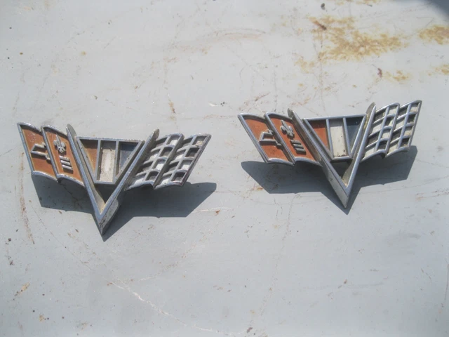 65-67 Chevrolet Chevy II Nova Chevelle Malibu V Flag Fender Emblem used PAIR