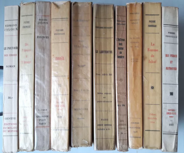 Lot de10 livres brochés Frondaie Estaunie Jaloux Hugo Seche 1912-1952