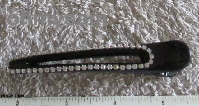 2 New Black Plastic Pelican Beak Hair Clip / Comb / Clear Color Stone / 3 1/2"