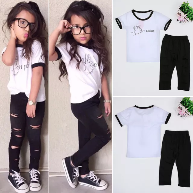 Toddler Baby Clothes Girls Tops T-shirts & Jeans Tee Travel Pants Kids Outfits