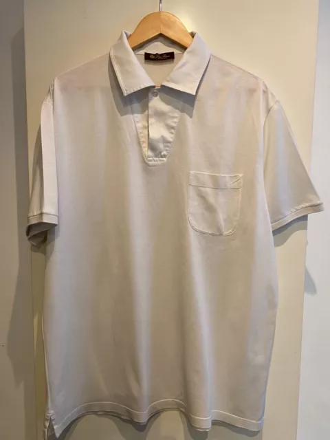 MEN'S - LORO Piana - Short Sleeve 60% Silk / 40% Cotton White Polo ...