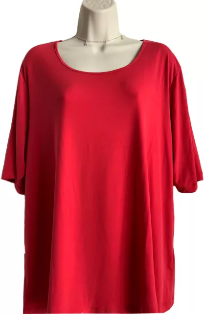Susan Graver Women’s 1X Red Liquid Knit Stretch Short Sleeve Shirt Top Blouse