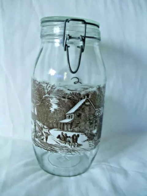 Vintage Currier & Ives "American Homestead" Glass Jar