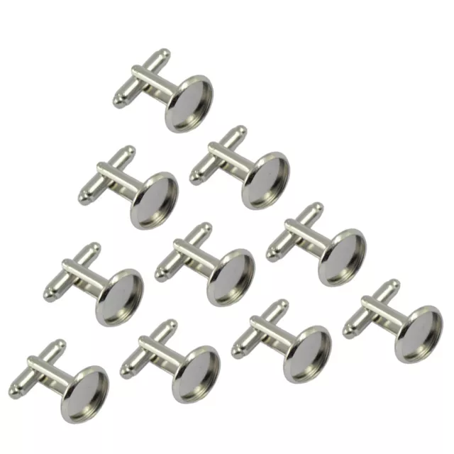 10pcs Cufflink Blanks Cuff Links with Flat Pad 12mm Jewelry Findings Silver