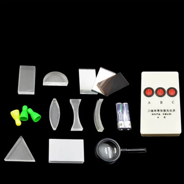 Juego de enseñanza óptica kit experimento científico prisma lente cóncava