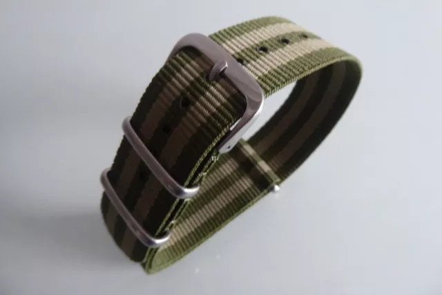 Uhrenarmband Nato  Nylon  22 mm olive goldbeige  Dornschließe Textil Uhrband